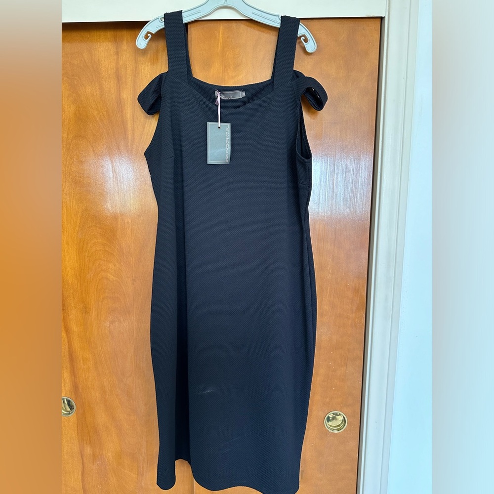 Ltd Plus Size Black Double Strap Bardot Bandage Midi Dress